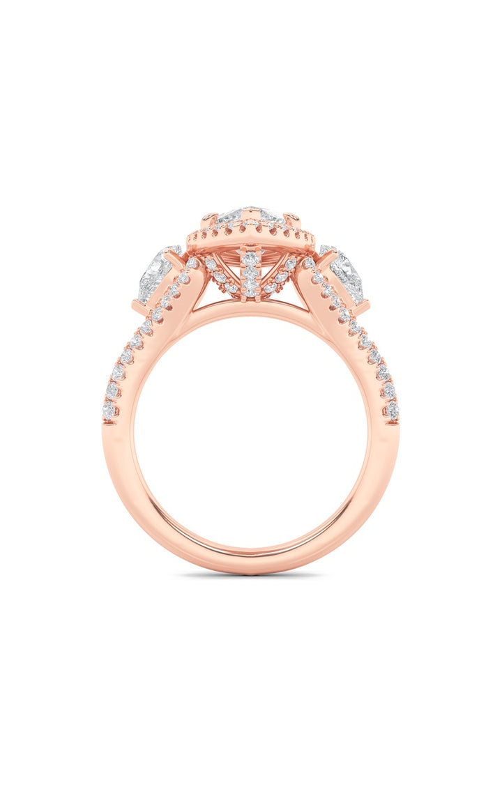 3Cttw Marquise Shaped Lab Grown Diamond (F/VS) Three Stone Bold Accented Engagement Ring in 14K Gold