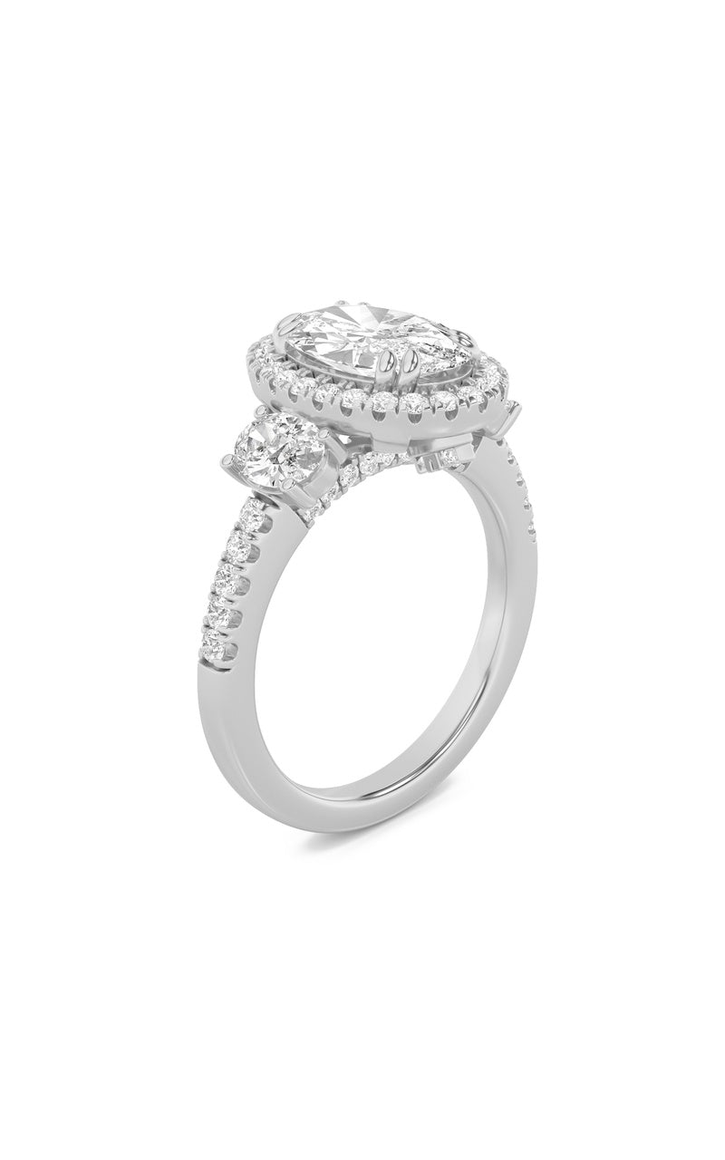 3Cttw Oval Shaped Lab Grown Diamond (G/VS) Three Stone Accented Engagement Ring in 14K Gold
