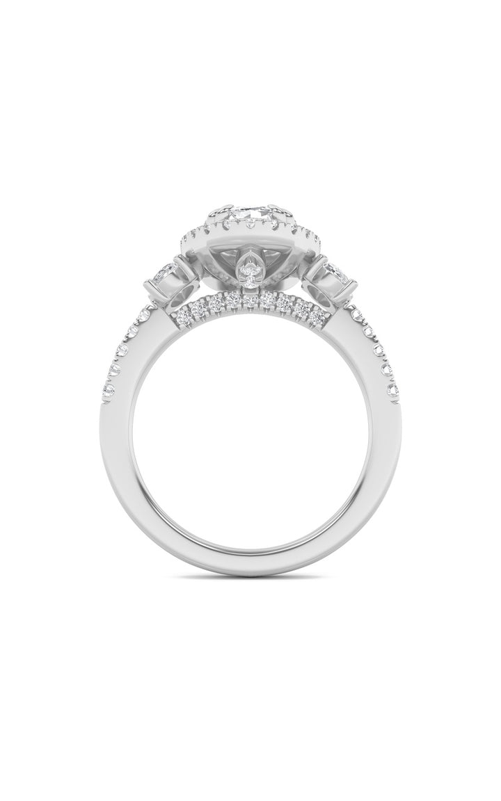 3Cttw Oval Shaped Lab Grown Diamond (G/VS) Three Stone Accented Engagement Ring in 14K Gold