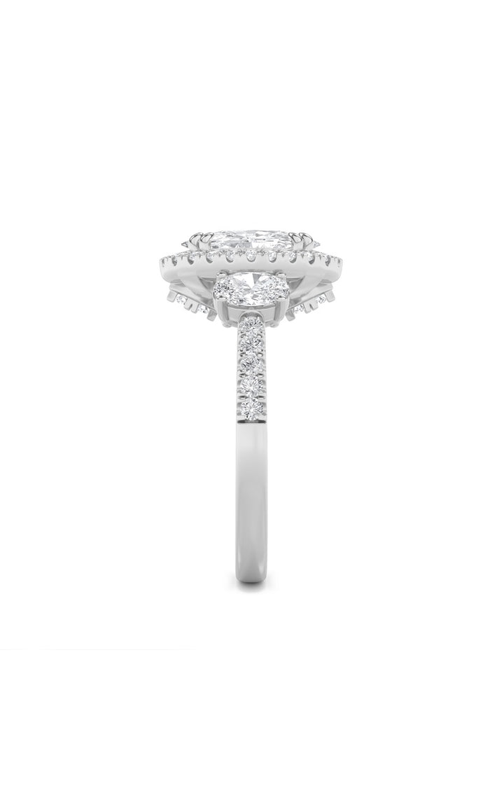3Cttw Oval Shaped Lab Grown Diamond (G/VS) Three Stone Accented Engagement Ring in 14K Gold