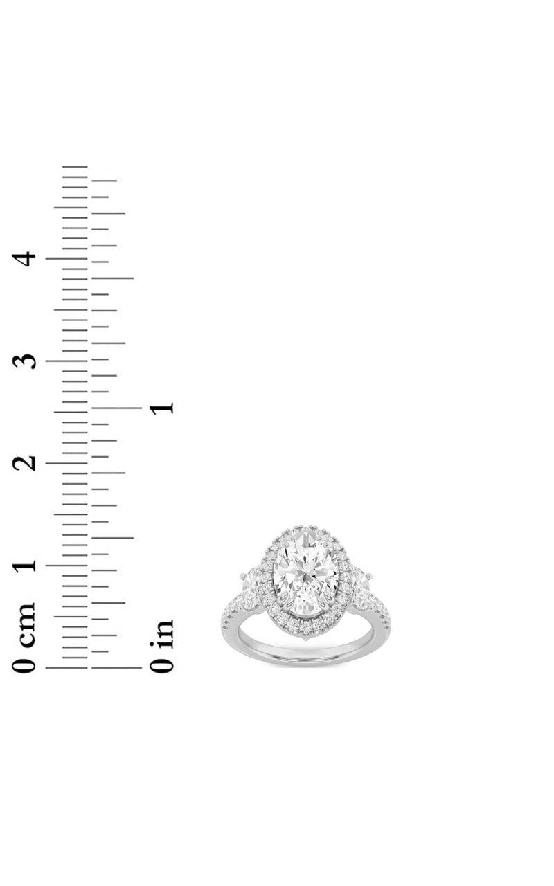 3Cttw Oval Shaped Lab Grown Diamond (G/VS) Three Stone Accented Engagement Ring in 14K Gold