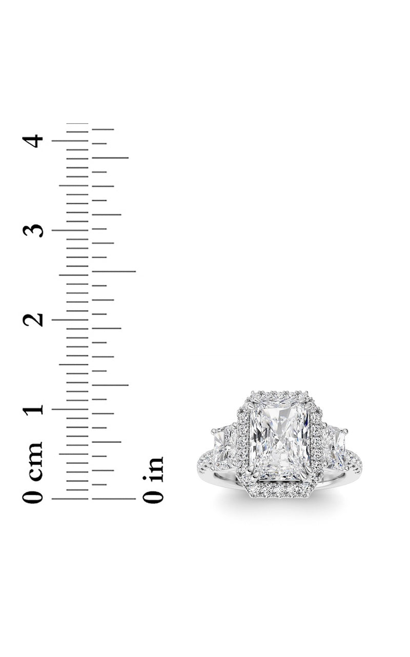 3Cttw Radiant Shaped Lab Grown Diamond (F/VS) Accented Three Stone Ring in 14K Gold