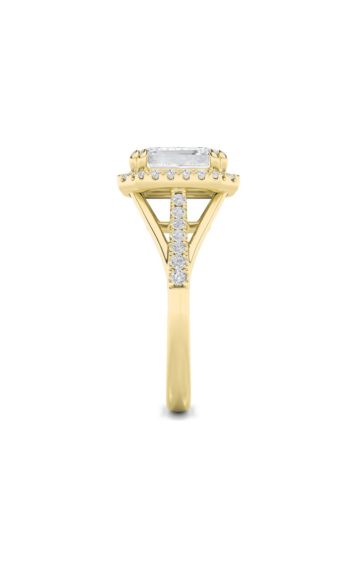 3Cttw Emerald Shaped Lab Grown Diamond (F/VS) Halo Accented Engagement Ring in 14K Gold