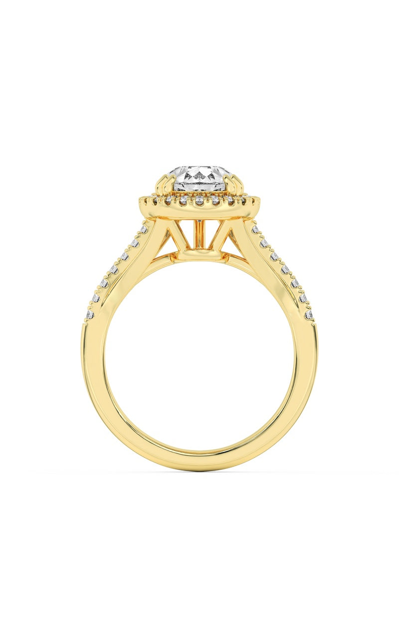 3Cttw Pear Shaped Lab Grown Diamond (F/VS) Halo Accented Engagement Ring in 14K Gold