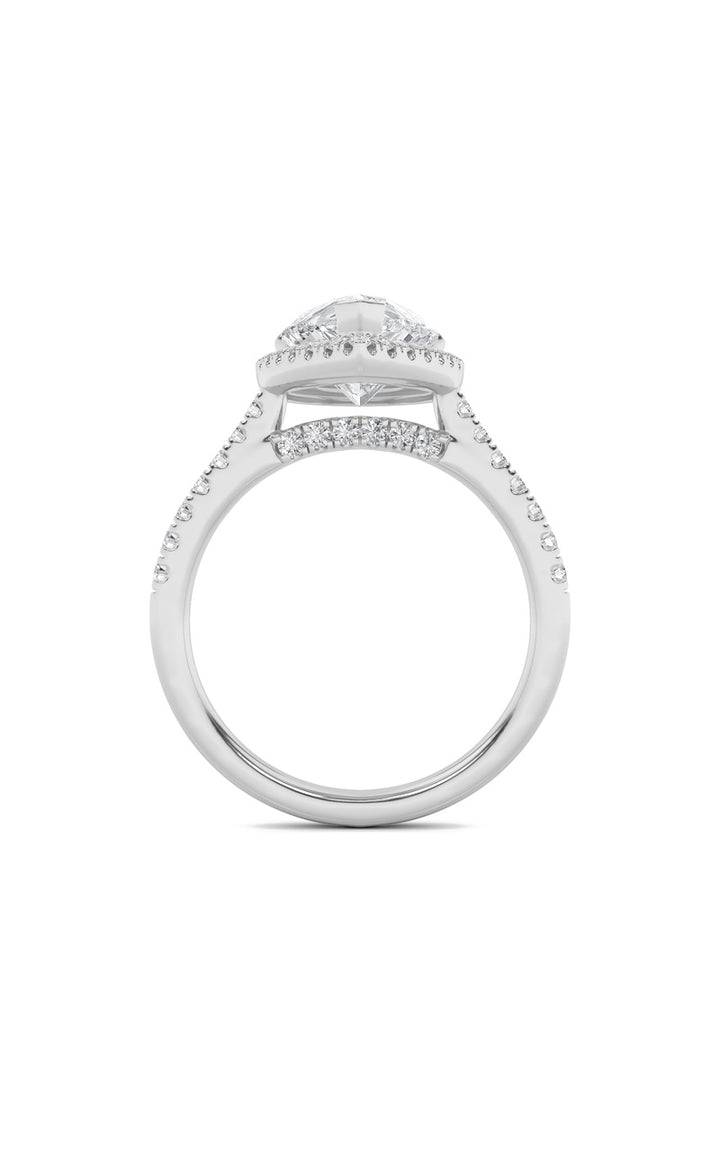 3Cttw Pear Shaped Lab Grown Diamond (F/VS) Classic Halo Accented Engagement Ring in 14K Gold