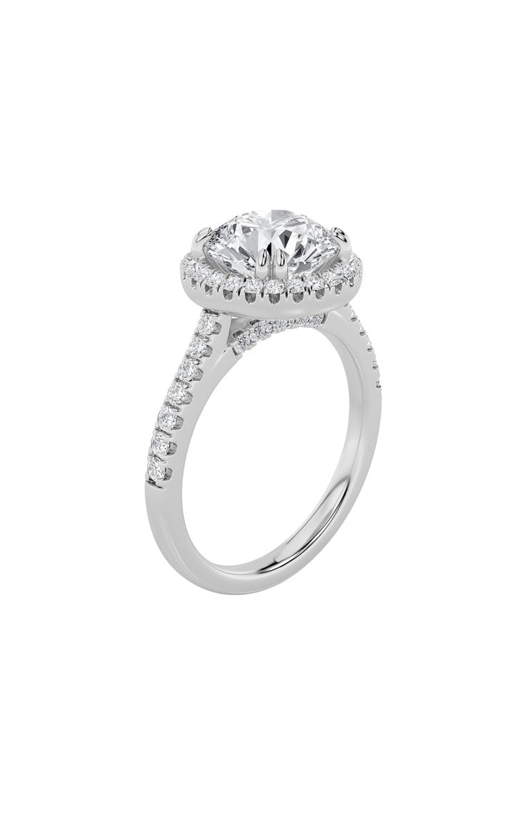 3Cttw Round Shaped Lab Grown Diamond (F/VS) Classic Halo Accented Engagement Ring in 14K Gold
