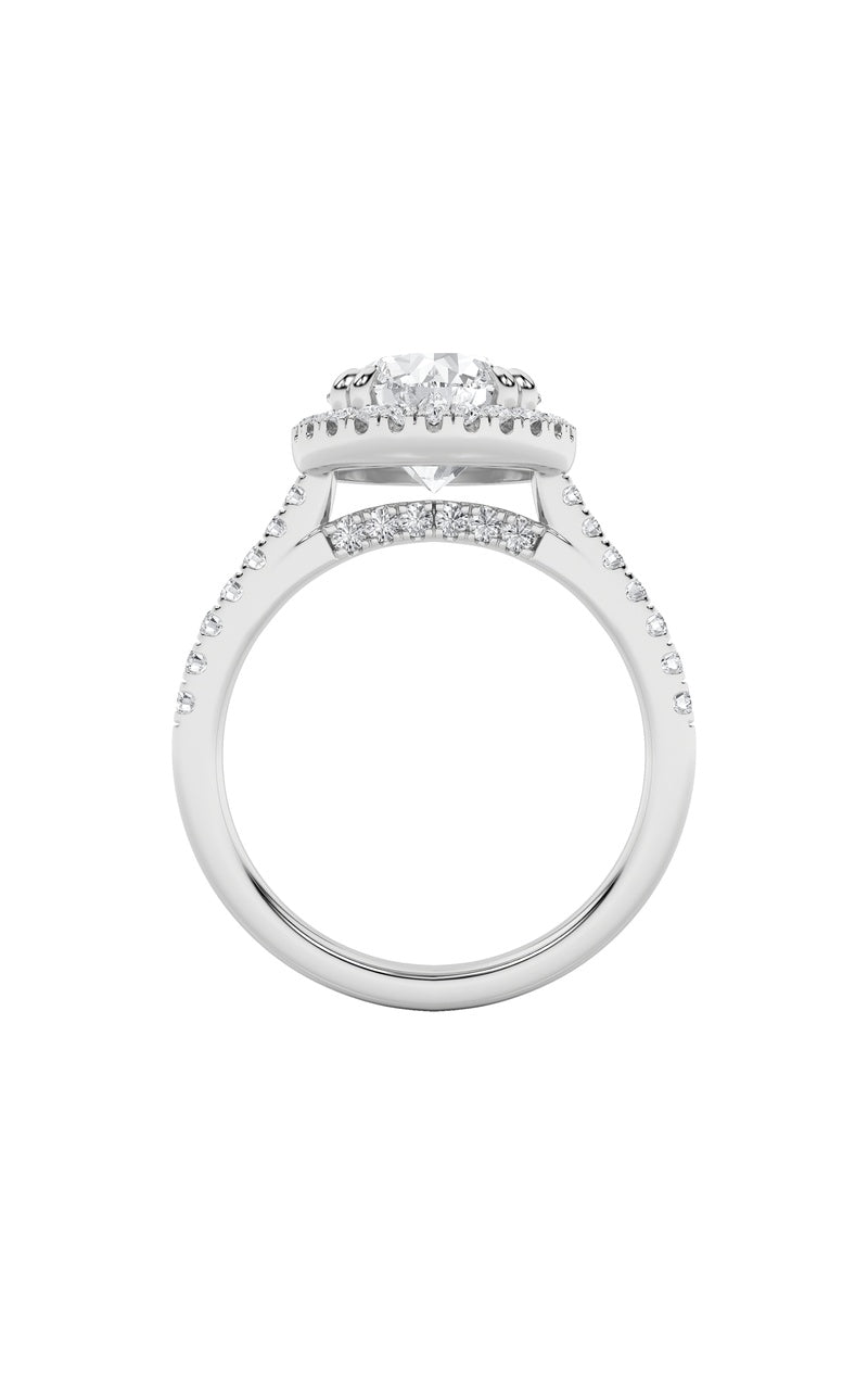 3Cttw Round Shaped Lab Grown Diamond (F/VS) Classic Halo Accented Engagement Ring in 14K Gold