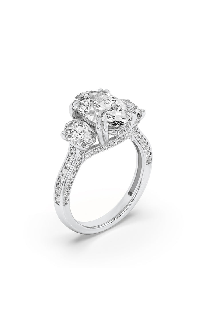 3Cttw Oval Shaped Lab Grown Diamond (F/VS) Three Stone Accented Engagement Ring in 14K Gold