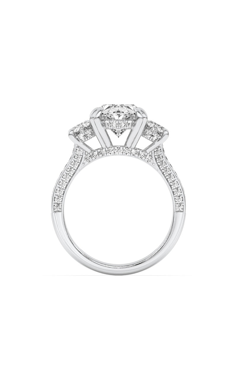 3Cttw Oval Shaped Lab Grown Diamond (F/VS) Three Stone Accented Engagement Ring in 14K Gold
