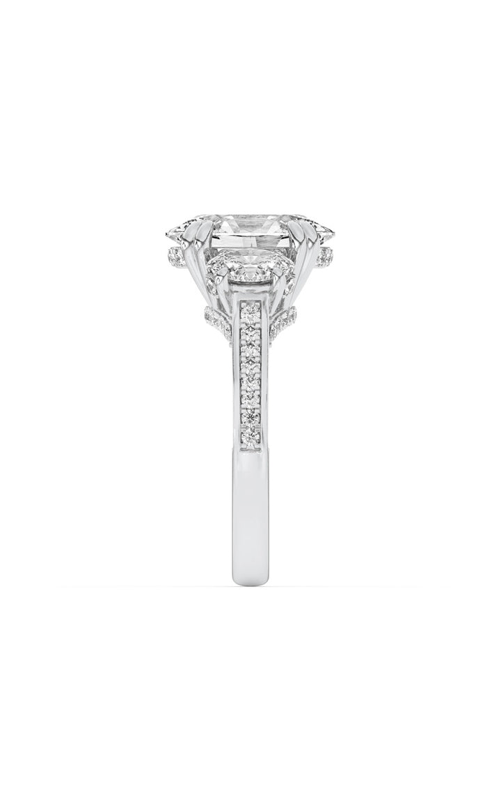 3Cttw Oval Shaped Lab Grown Diamond (F/VS) Three Stone Accented Engagement Ring in 14K Gold