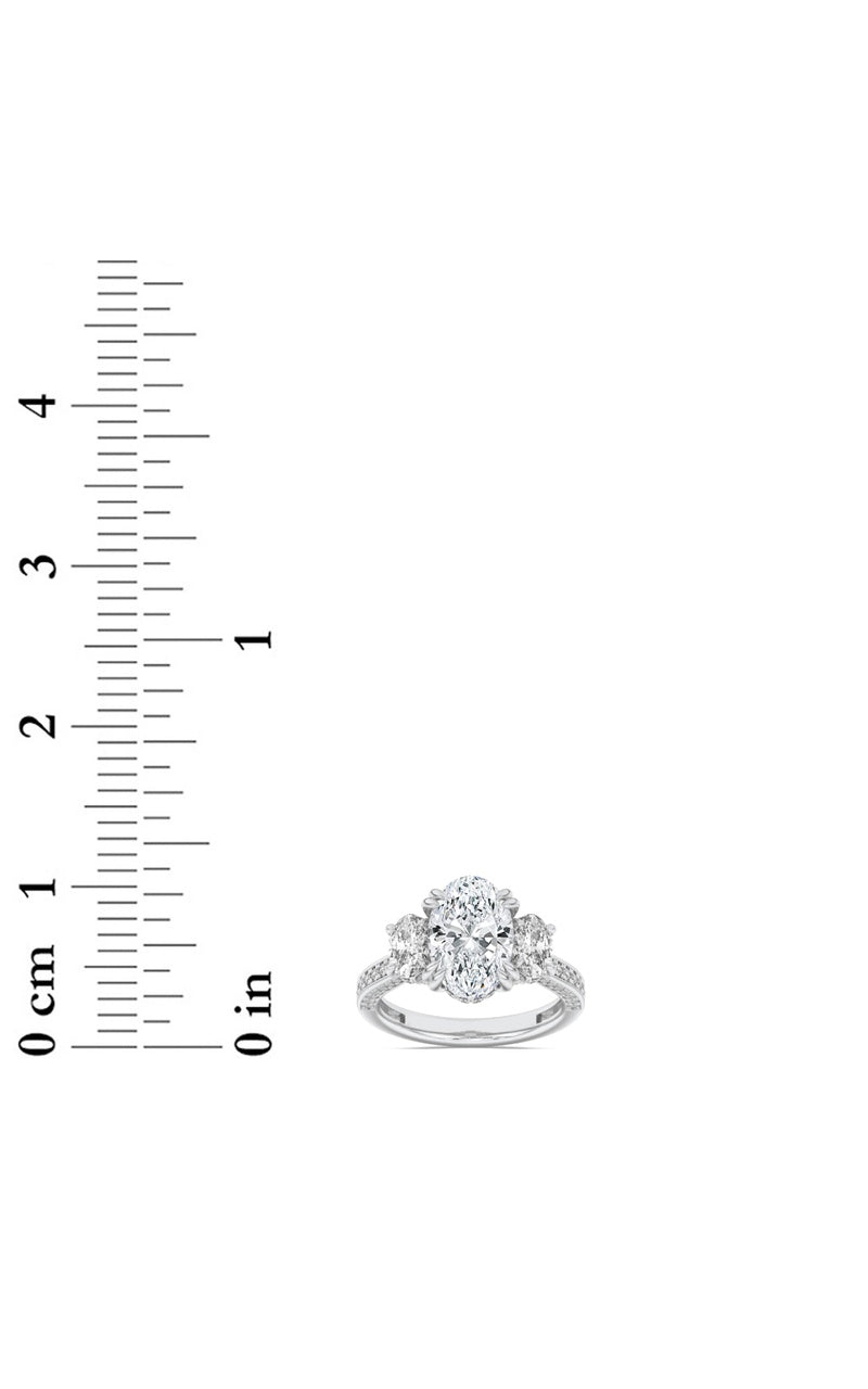 3Cttw Oval Shaped Lab Grown Diamond (F/VS) Three Stone Accented Engagement Ring in 14K Gold