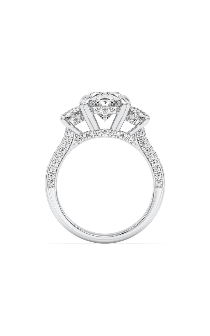 5Cttw Oval Shaped Lab Grown Diamond (F/VS) Three Stone Accented Engagement Ring in 14K Gold