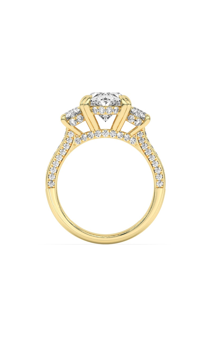 5Cttw Oval Shaped Lab Grown Diamond (F/VS) Three Stone Accented Engagement Ring in 14K Gold