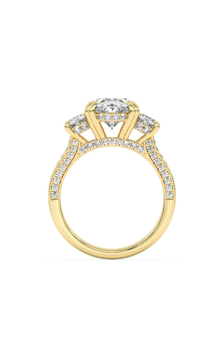5Cttw Oval Shaped Lab Grown Diamond (F/VS) Three Stone Accented Engagement Ring in 14K Gold