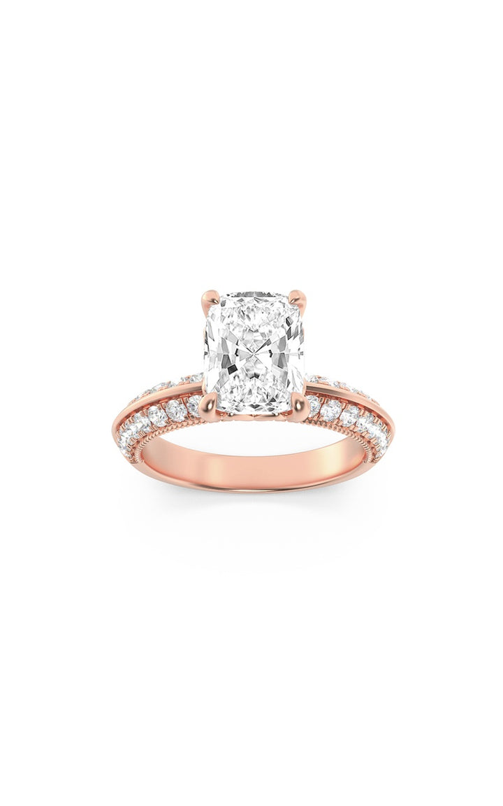 1.75Cttw Elongated Cushion Shaped Lab Grown Diamond (F/VS) Three Row Micro Pave Engagement Ring in 14K Gold