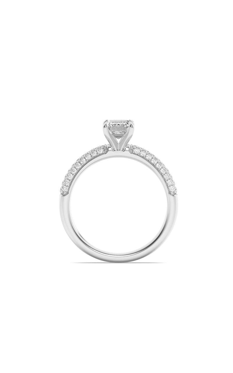 1.5Cttw Emerald Shaped Lab Grown Diamond (F/VS) Three Row Micro Pave Engagement Ring in 14K Gold