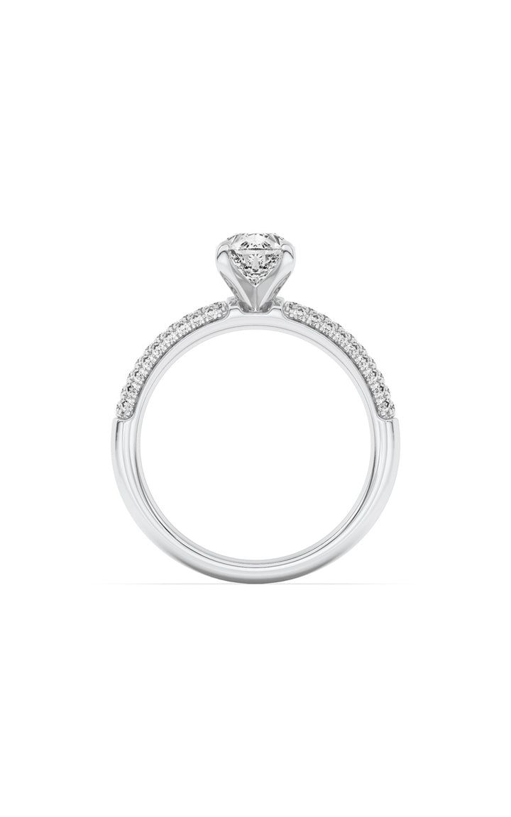 1.5Cttw Pear Shaped Lab Grown Diamond (F/VS) Three Row Micro Pave Engagement Ring in 14K Gold