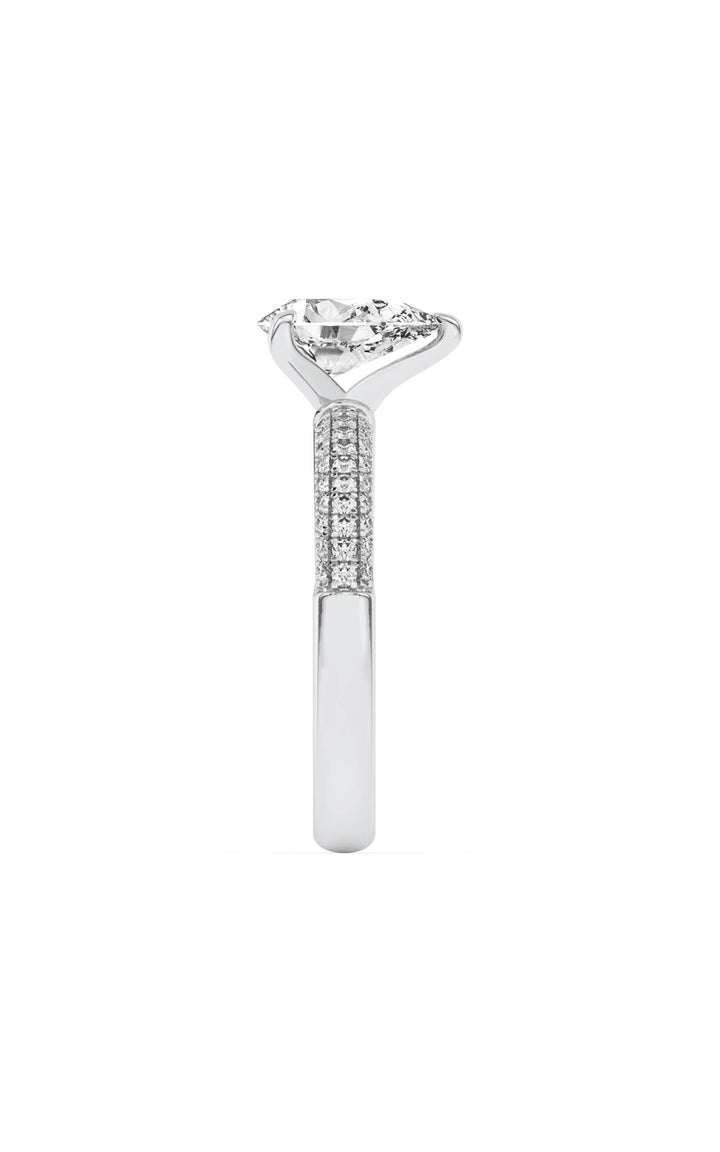 1.5Cttw Pear Shaped Lab Grown Diamond (F/VS) Three Row Micro Pave Engagement Ring in 14K Gold