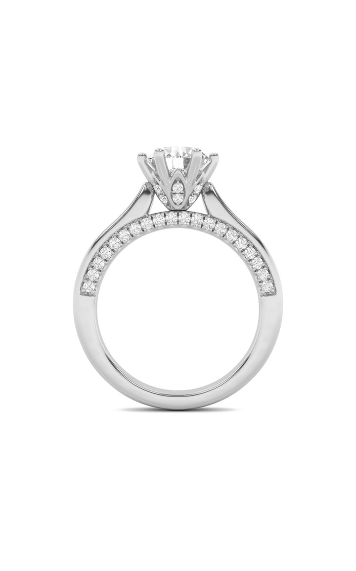 1.25Cttw Round Shaped Lab Grown Diamond (F/VS) Tulip Motif Accented Engagement Ring in 14K Gold
