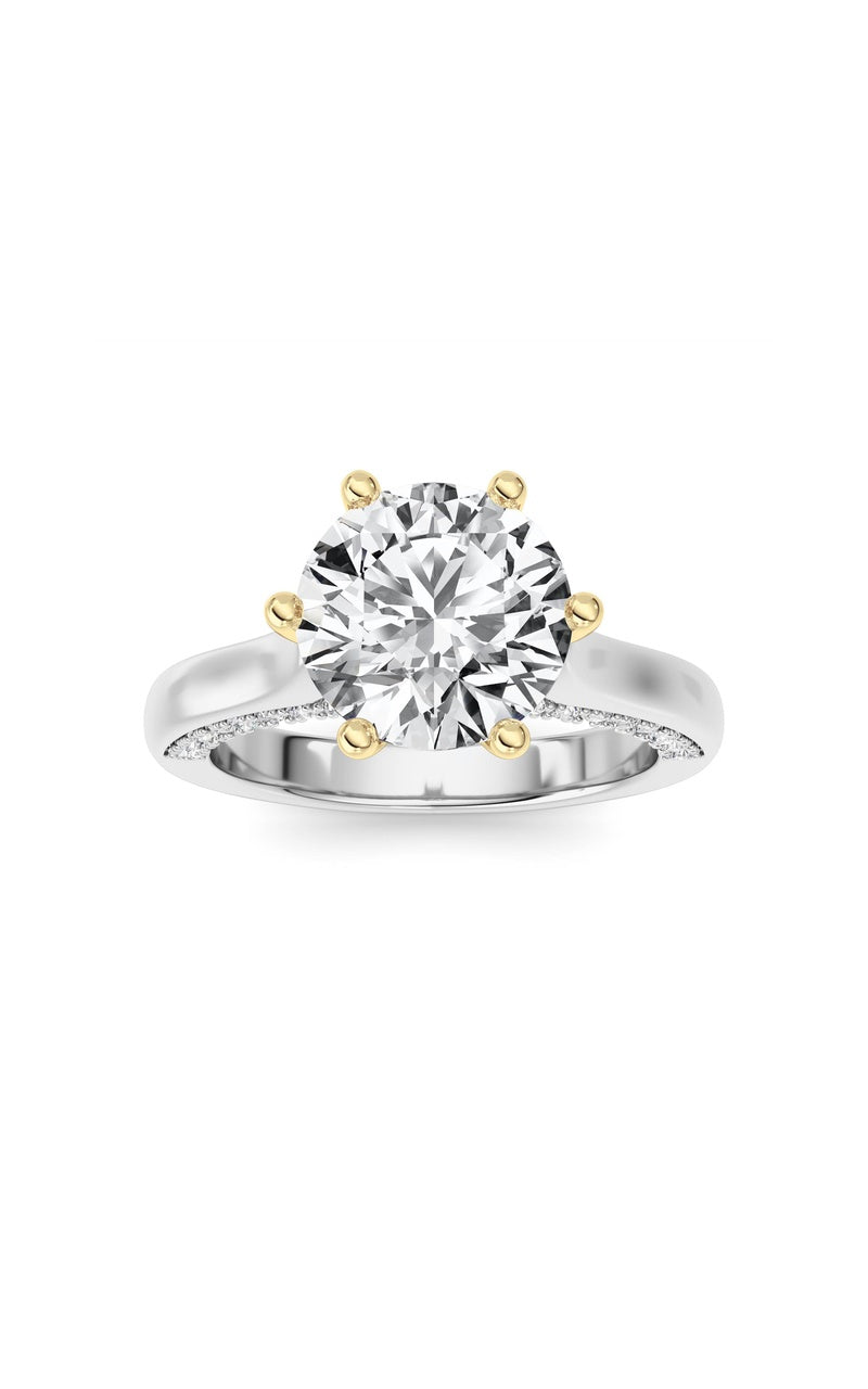 2Cttw Round Shaped Lab Grown Diamond (F/VS) TulipMotif Accented Engagement Ring in 14K Gold