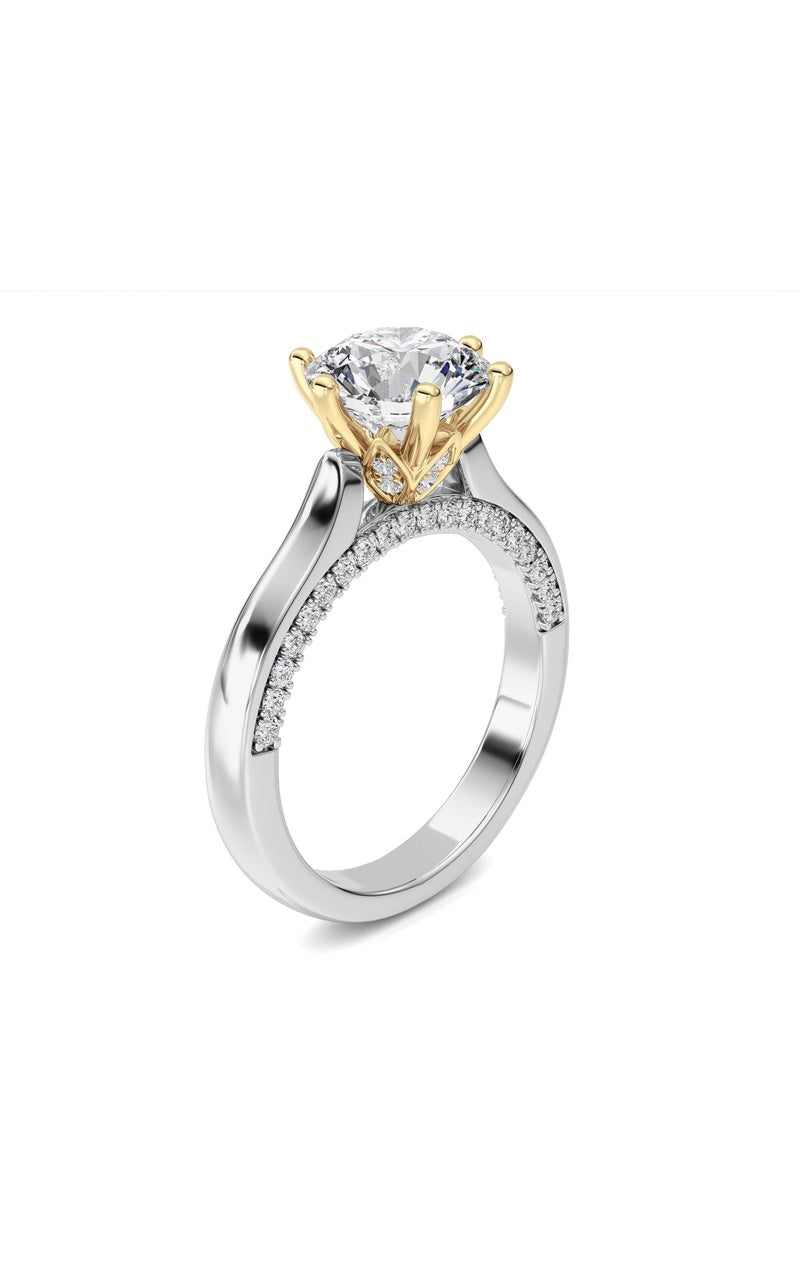 2Cttw Round Shaped Lab Grown Diamond (F/VS) TulipMotif Accented Engagement Ring in 14K Gold
