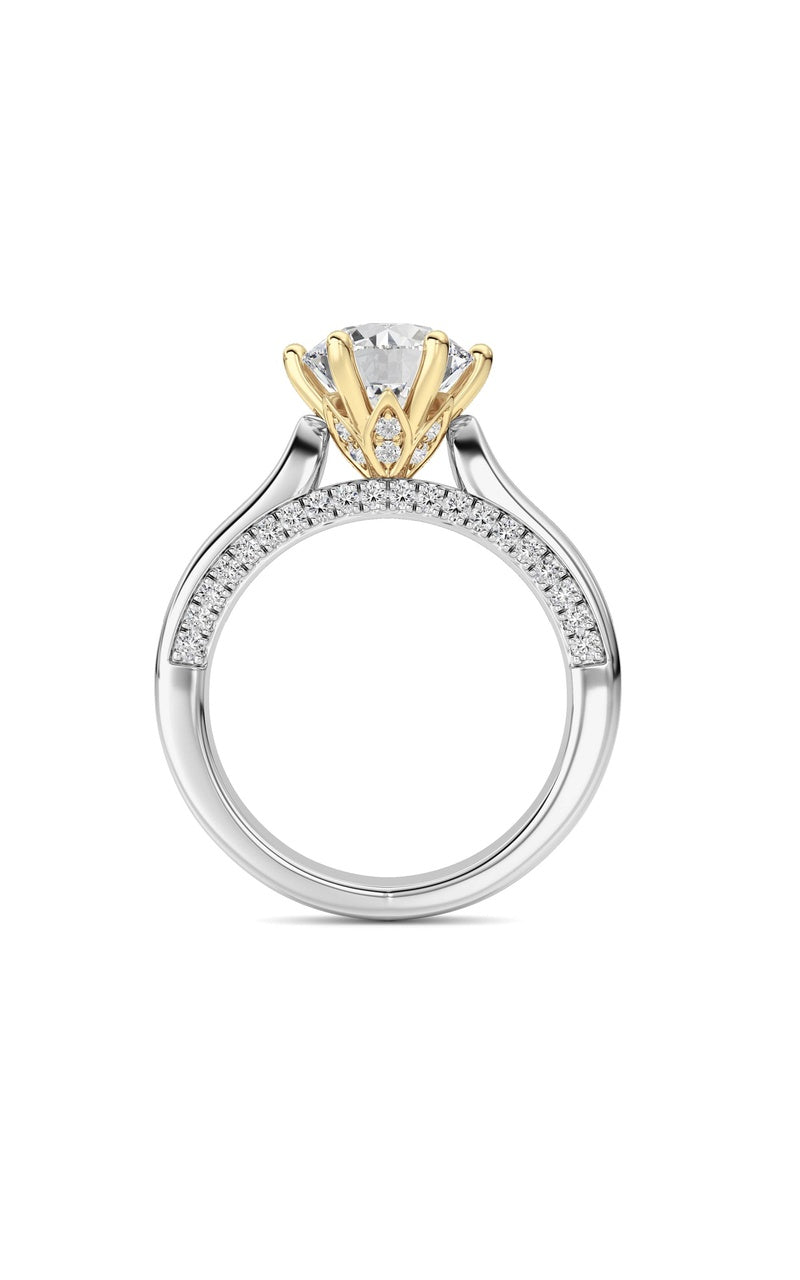 2Cttw Round Shaped Lab Grown Diamond (F/VS) TulipMotif Accented Engagement Ring in 14K Gold