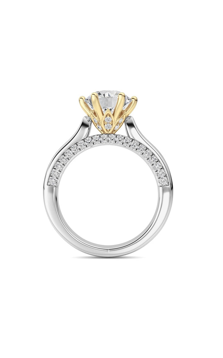 2Cttw Round Shaped Lab Grown Diamond (F/VS) TulipMotif Accented Engagement Ring in 14K Gold