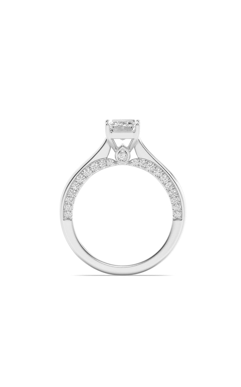 2Cttw Emerald Shaped Lab Grown Diamond (G/VS) Accented Bridge Shank Engagement Ring in 14K Gold