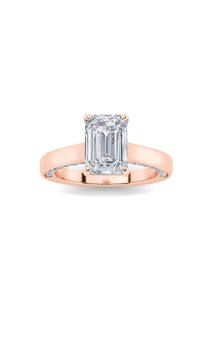 2Cttw Emerald Shaped Lab Grown Diamond (G/VS) Accented Bridge Shank Engagement Ring in 14K Gold