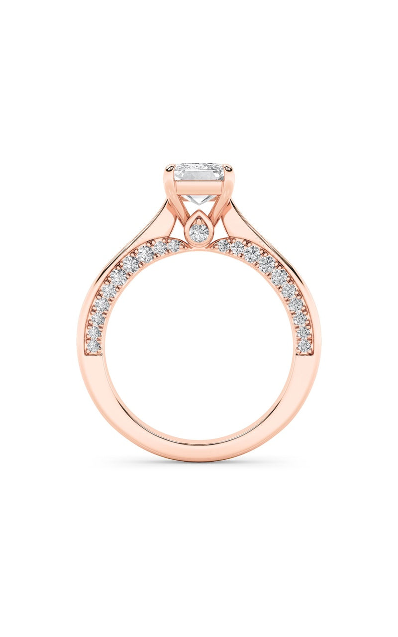 2Cttw Emerald Shaped Lab Grown Diamond (G/VS) Accented Bridge Shank Engagement Ring in 14K Gold