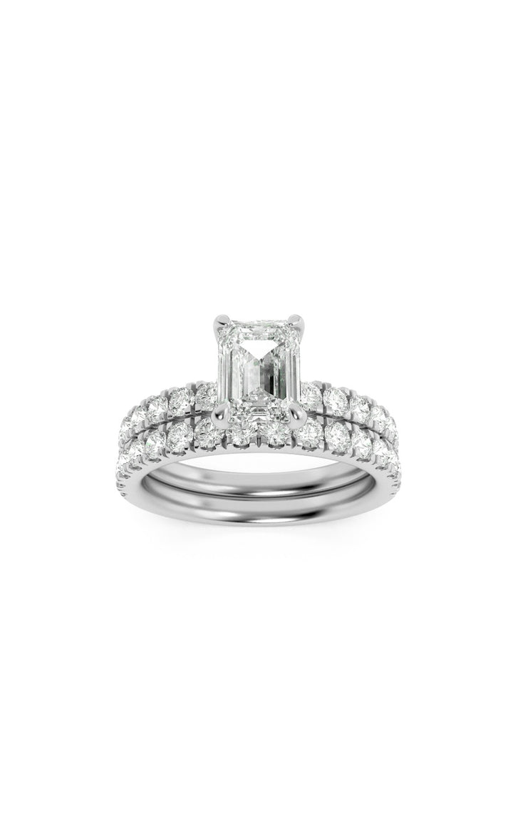2Cttw Emerald Shaped Lab Grown Diamond (F/VS) Classic Accented  Set With Band and Engagement Ring in 14K Gold