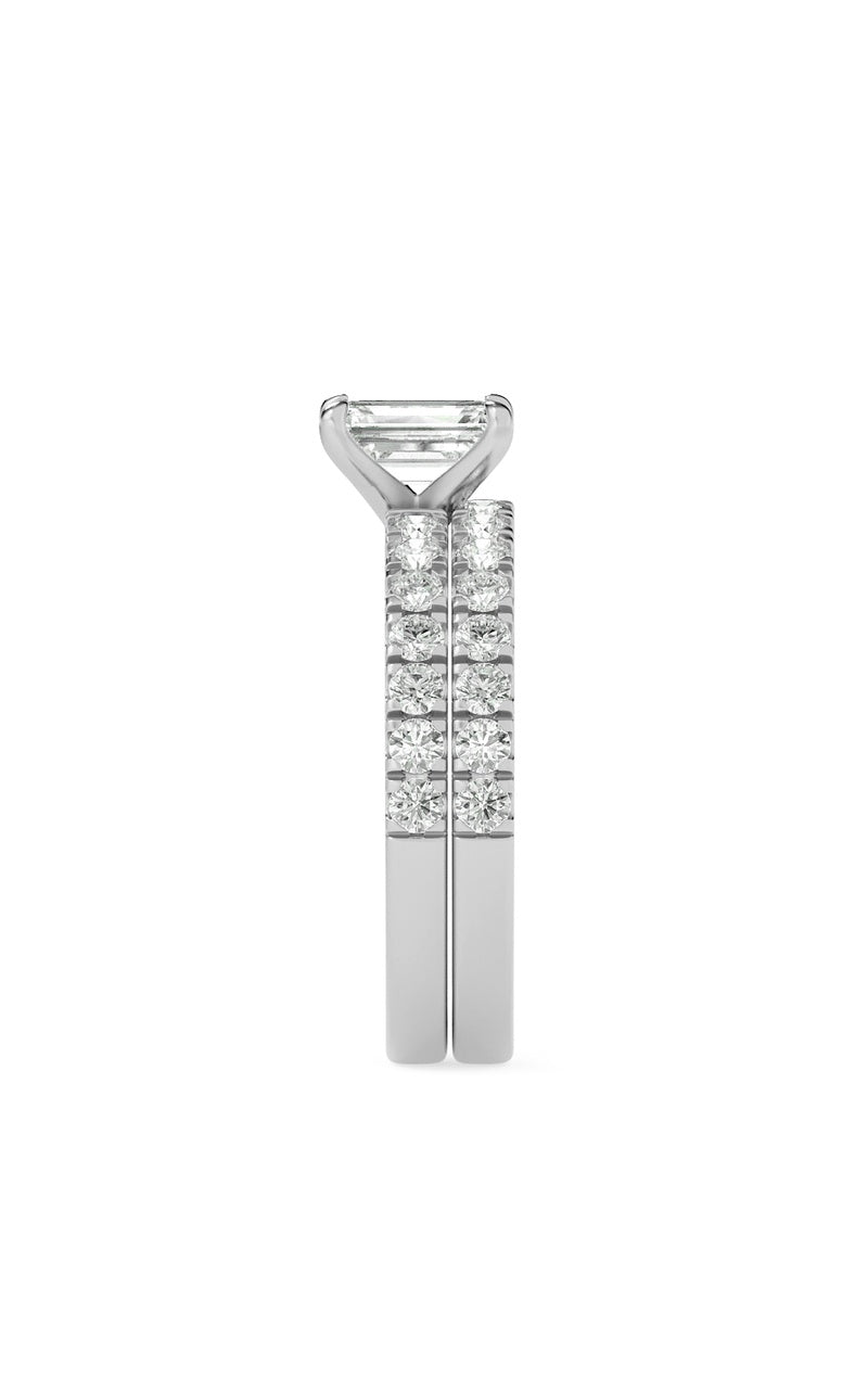 2Cttw Emerald Shaped Lab Grown Diamond (F/VS) Classic Accented  Set With Band and Engagement Ring in 14K Gold