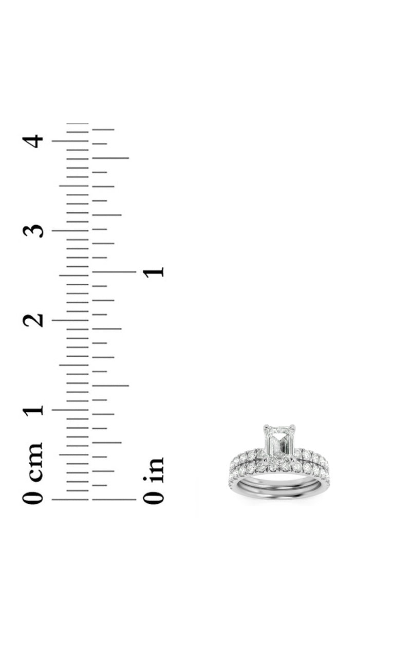 2Cttw Emerald Shaped Lab Grown Diamond (F/VS) Classic Accented  Set With Band and Engagement Ring in 14K Gold
