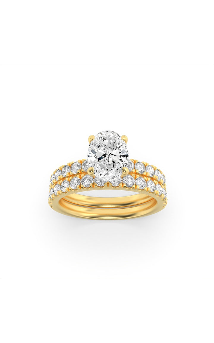 2Cttw Oval Shaped Lab Grown Diamond (F/VS) Classic Accented  Set With Band and Engagement Ring in 14K Gold