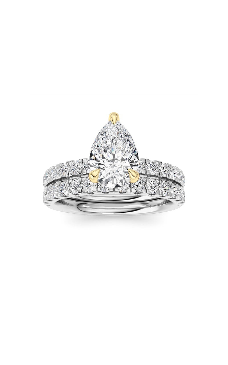 2Cttw Pear Shaped Lab Grown Diamond (F/VS) Classic Accented  Set With Band and Engagement Ring in 14K Gold