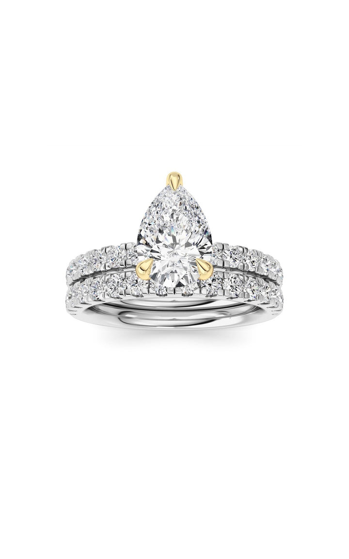 2Cttw Pear Shaped Lab Grown Diamond (F/VS) Classic Accented  Set With Band and Engagement Ring in 14K Gold