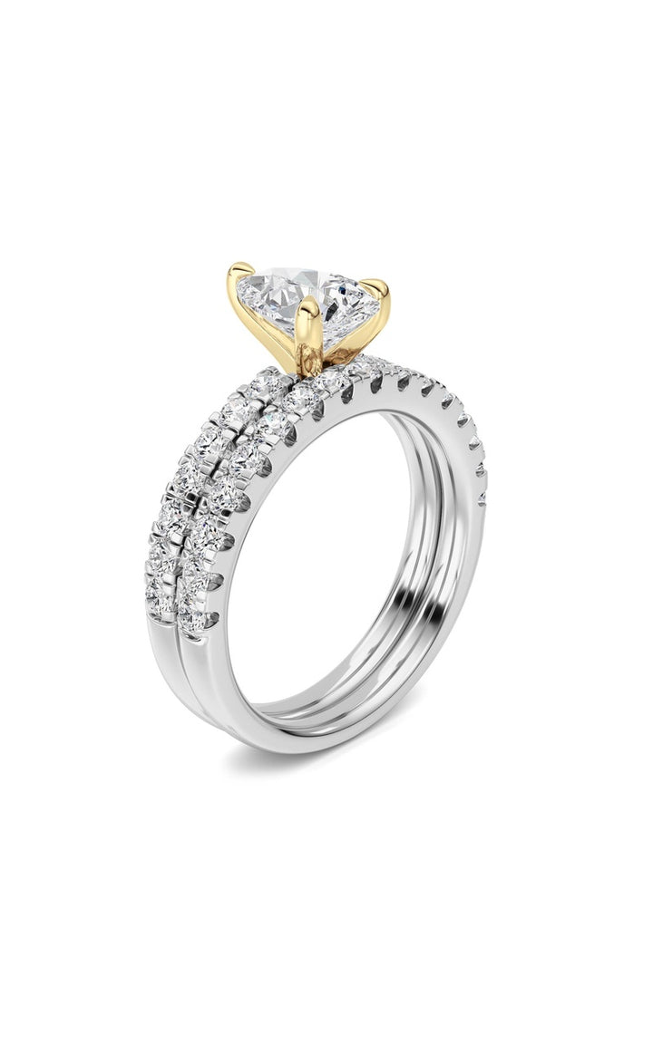 2Cttw Pear Shaped Lab Grown Diamond (F/VS) Classic Accented  Set With Band and Engagement Ring in 14K Gold