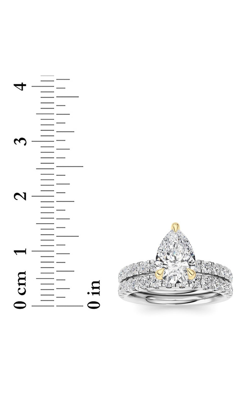 2Cttw Pear Shaped Lab Grown Diamond (F/VS) Classic Accented  Set With Band and Engagement Ring in 14K Gold