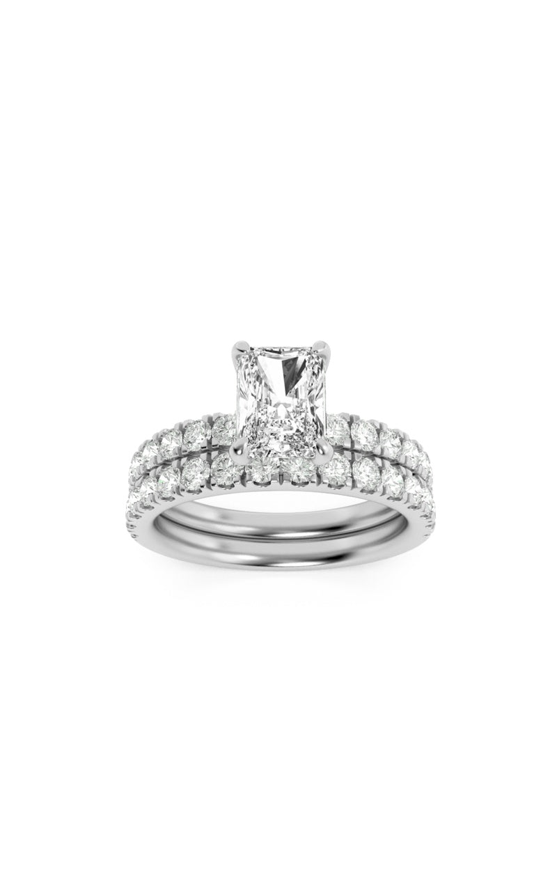 2Cttw Radiant Shaped Lab Grown Diamond (F/VS) Classic Accented Set With Band and Engagement Ring in 14K Gold