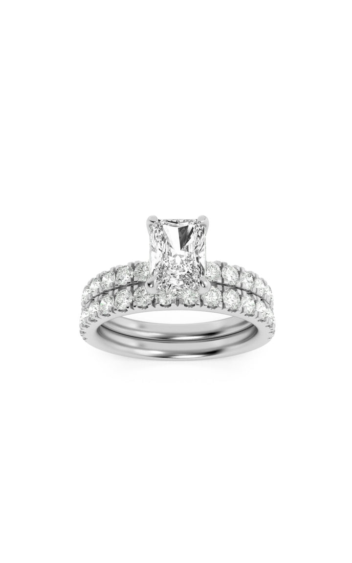 2Cttw Radiant Shaped Lab Grown Diamond (F/VS) Classic Accented Set With Band and Engagement Ring in 14K Gold