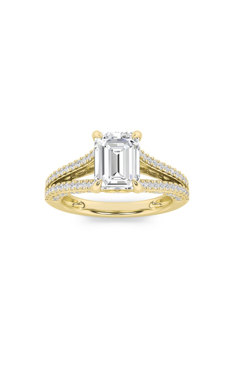 2Cttw Emerald Shaped Lab Grown Diamond (G/VS) Split Shank Accented Engagement Ring in 14K Gold