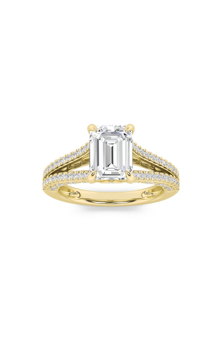2Cttw Emerald Shaped Lab Grown Diamond (G/VS) Split Shank Accented Engagement Ring in 14K Gold