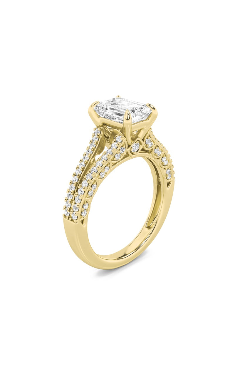 2Cttw Emerald Shaped Lab Grown Diamond (G/VS) Split Shank Accented Engagement Ring in 14K Gold