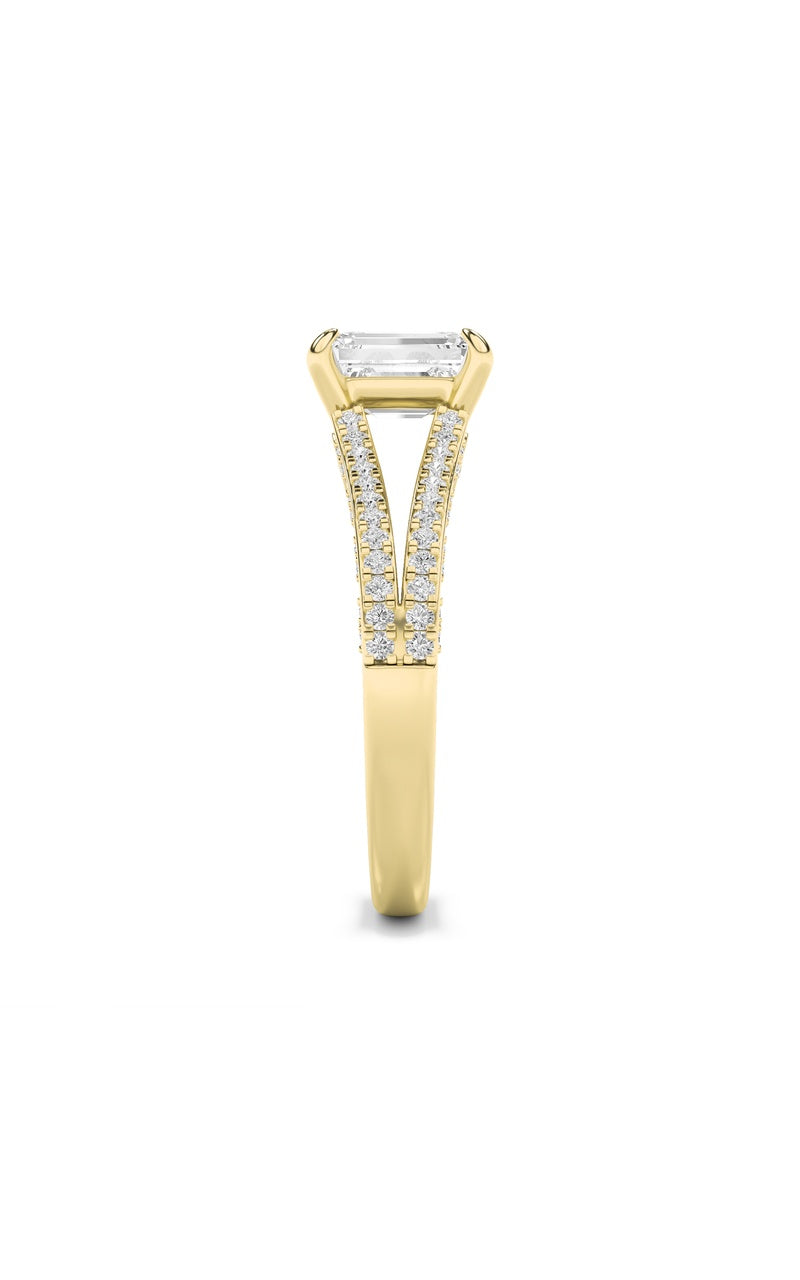 2Cttw Emerald Shaped Lab Grown Diamond (G/VS) Split Shank Accented Engagement Ring in 14K Gold