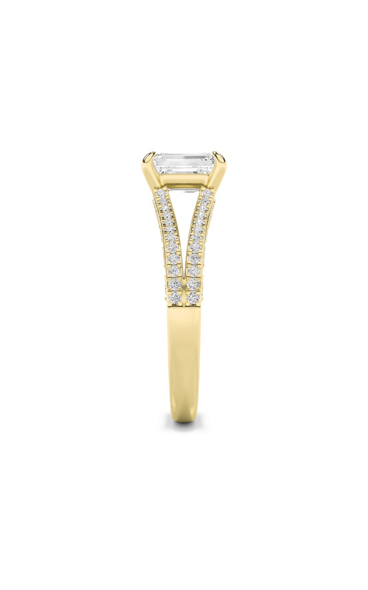 2Cttw Emerald Shaped Lab Grown Diamond (G/VS) Split Shank Accented Engagement Ring in 14K Gold