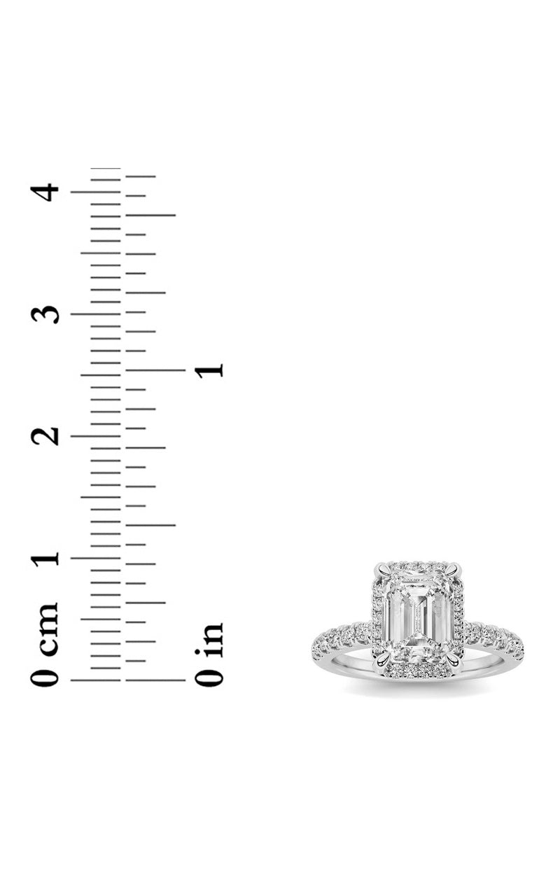 2Cttw Emerald Shaped Lab Grown Diamond (F/VS) Halo Accented Engagement Ring in 14K Gold