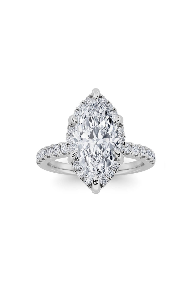 2Cttw Marquise Shaped Lab Grown Diamond (F/VS) Halo Accented Engagement Ring in 14K Gold