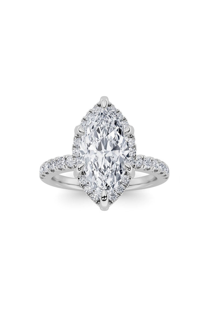 2Cttw Marquise Shaped Lab Grown Diamond (F/VS) Halo Accented Engagement Ring in 14K Gold