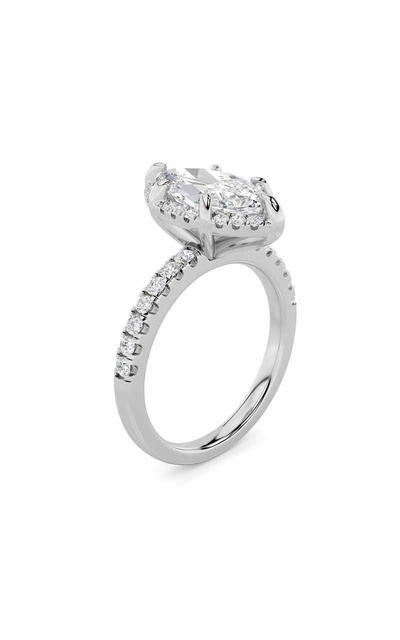2Cttw Marquise Shaped Lab Grown Diamond (F/VS) Halo Accented Engagement Ring in 14K Gold