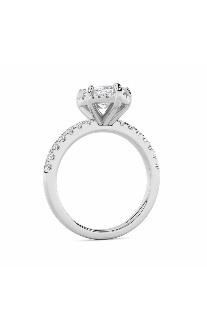 2Cttw Marquise Shaped Lab Grown Diamond (F/VS) Halo Accented Engagement Ring in 14K Gold